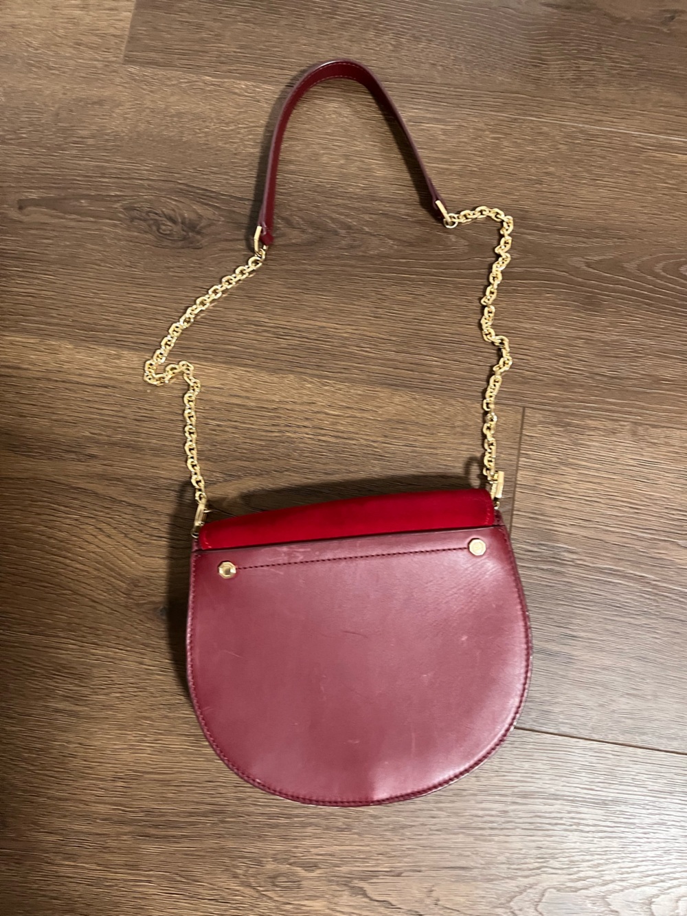 Louise et Cie Red Two-Tone Suede & Leather Crossbody with Gold Chain - Picture 3 of 7